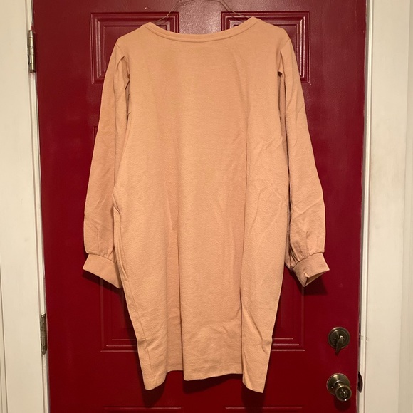 🆕 Scoop Puff Sleeve Crew Neck Sweatshirt Dress Beige Long Sleeve XXXL 3X (22) - Picture 5 of 10
